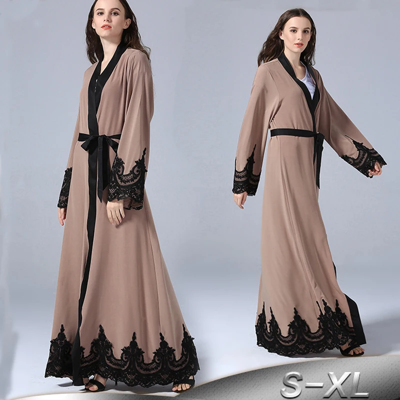 

Plus Size 5XL 2019 Abaya Kimono Muslim African Women Long Patchwork Lace Cardigan Maxi Dubai Turkish Islamic Prayer Clothing