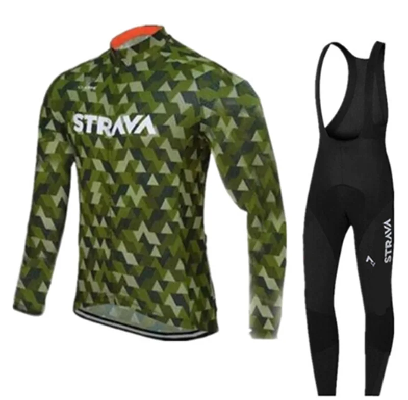 

STRAVA 2018 autumn Men Cycling set long sleeve Cycling green T-shirts set bicycle clothes breathable cycle clothing wear