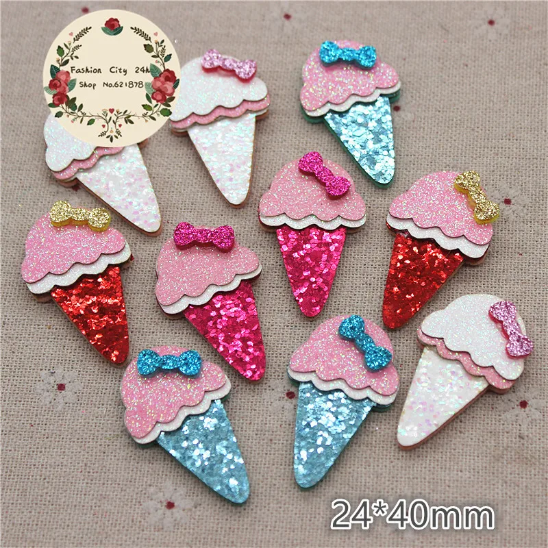 

10pcs 24*40mm Glitter Non-woven Leather Fabric Ice Cream Appliques Patch Supplies DIY Hairclip Craft Decoration