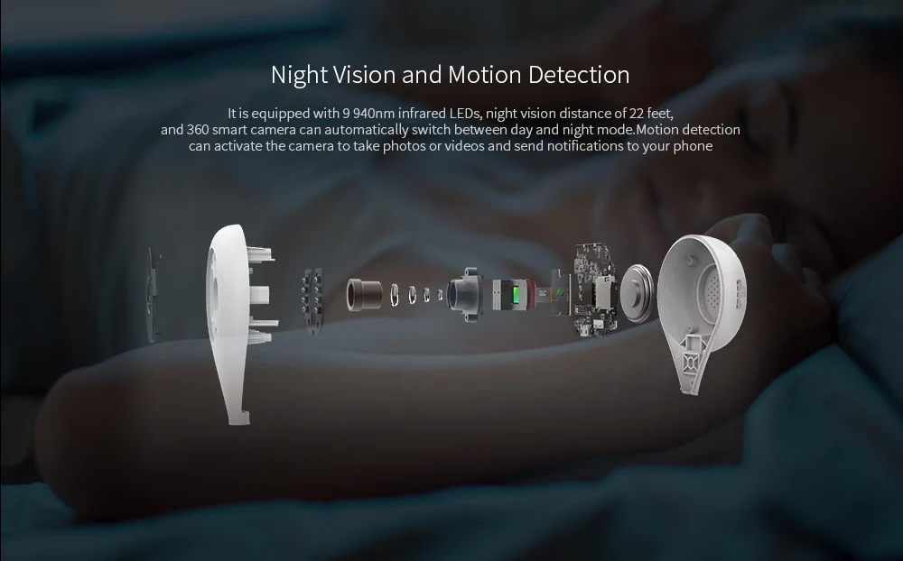 360 Обнаружение движения ночного видения Двусторонняя аудио маленькая Капелька воды 1080 P 360 градусов смарт IP камера