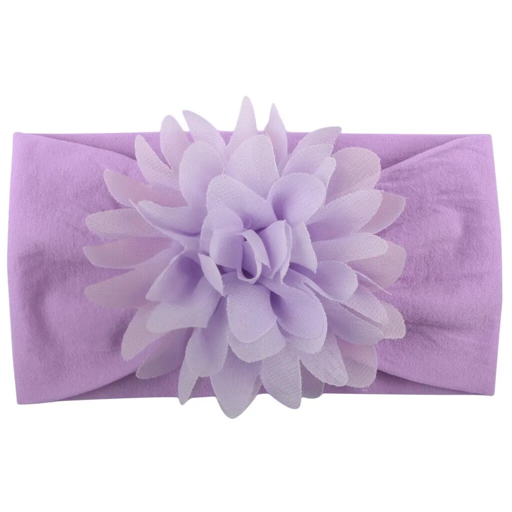 Хлопковая повязка с цветком и бантиком для новорожденных девочек; повязка на голову с бантиком; аксессуары для волос - Цвет: Фиолетовый