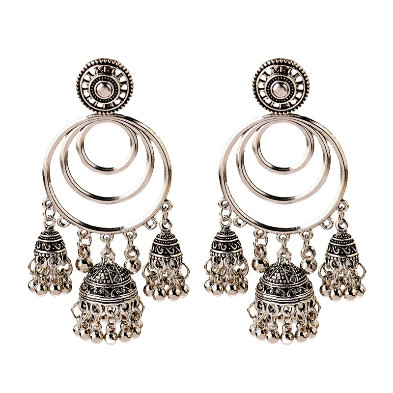 Винтажная Этническая Цыганская большая круглая Золотая серьги Jhumka индийские