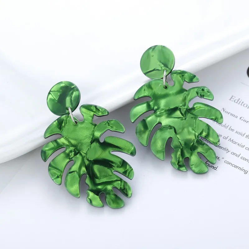 

Bohemian Big Green Leaf Drop Earrings For Women Fashion Resin Acrylic Hanging Earring Female Statement Earring Jewelry Brincos