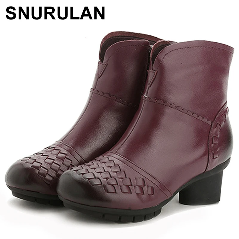 

SNURULAN Fashion Martin Boots Genuine Leather Ankle Shoes Vintage Casual Shoes Brand Design Retro Handmade Winter Boots women