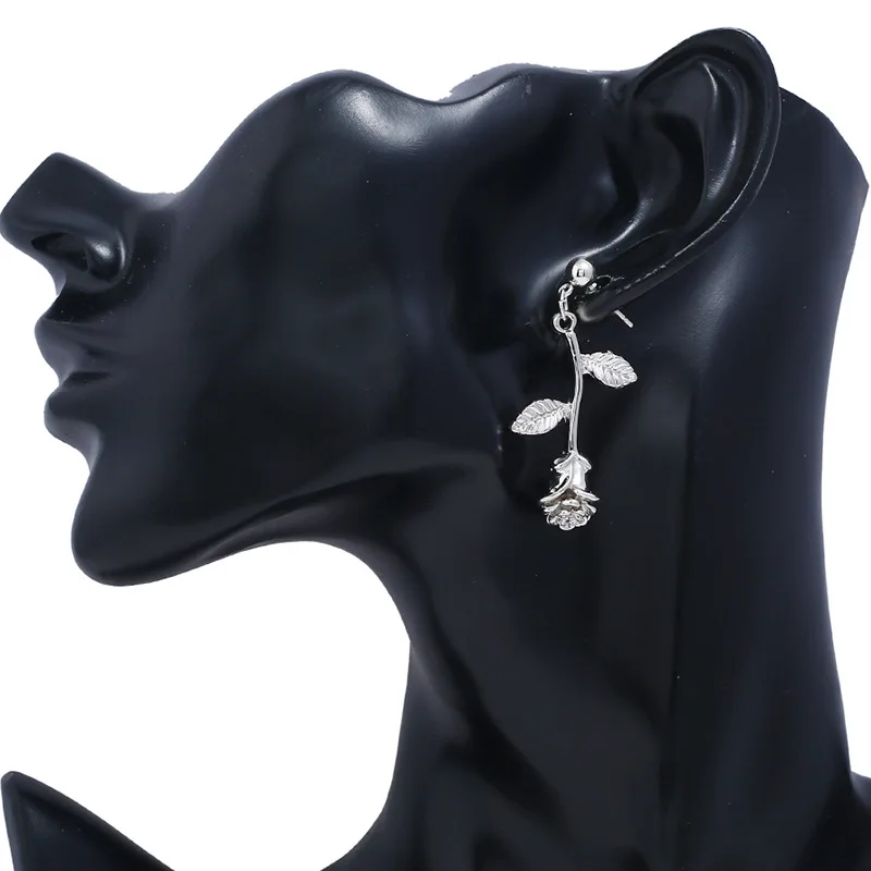 Fashion Womens Alloy Flower Rose Drop Metal Simple Floral Earrings Jewelry For Girls