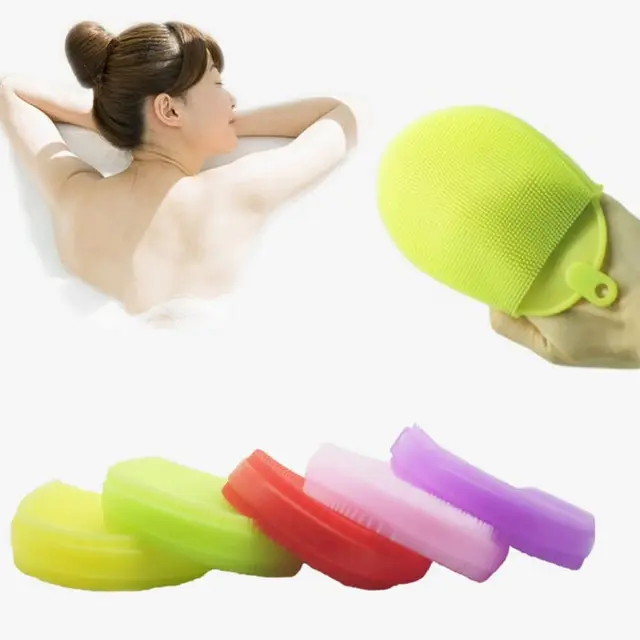 Cheap 1PC Silicone Bath Brush Body Scrubber Bath Glove Anti Cellulite Shower Exfoliating Brush Scrub Skin SPA Massage Scrubber Random