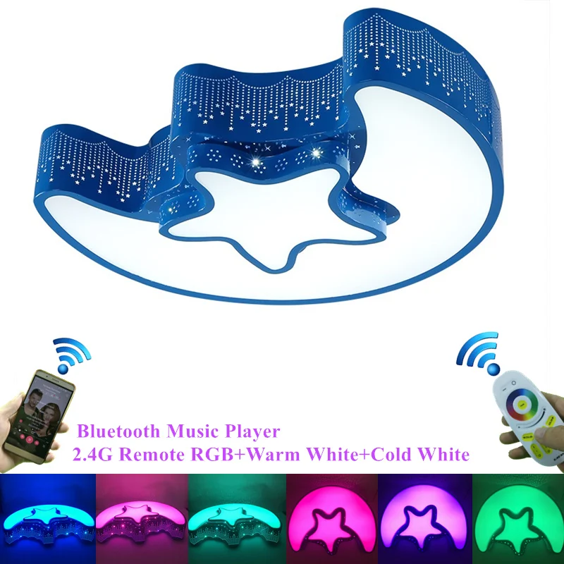 

Modern 2.4G Remote Bluetooth Music Player RGB Colorful Children Ceiling Lamp Moon Star Lovely Bedroom Ceiling Lights Art Deco