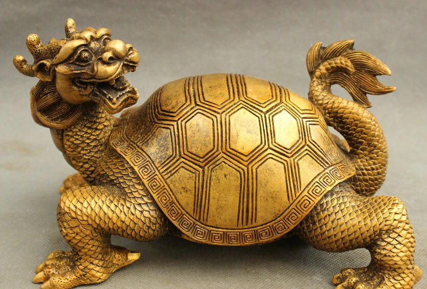 

song voge gem S3648 9" Buddhism Chinese Bronze Longevity Animals Shou Dragon Turtle Statue Sculpture