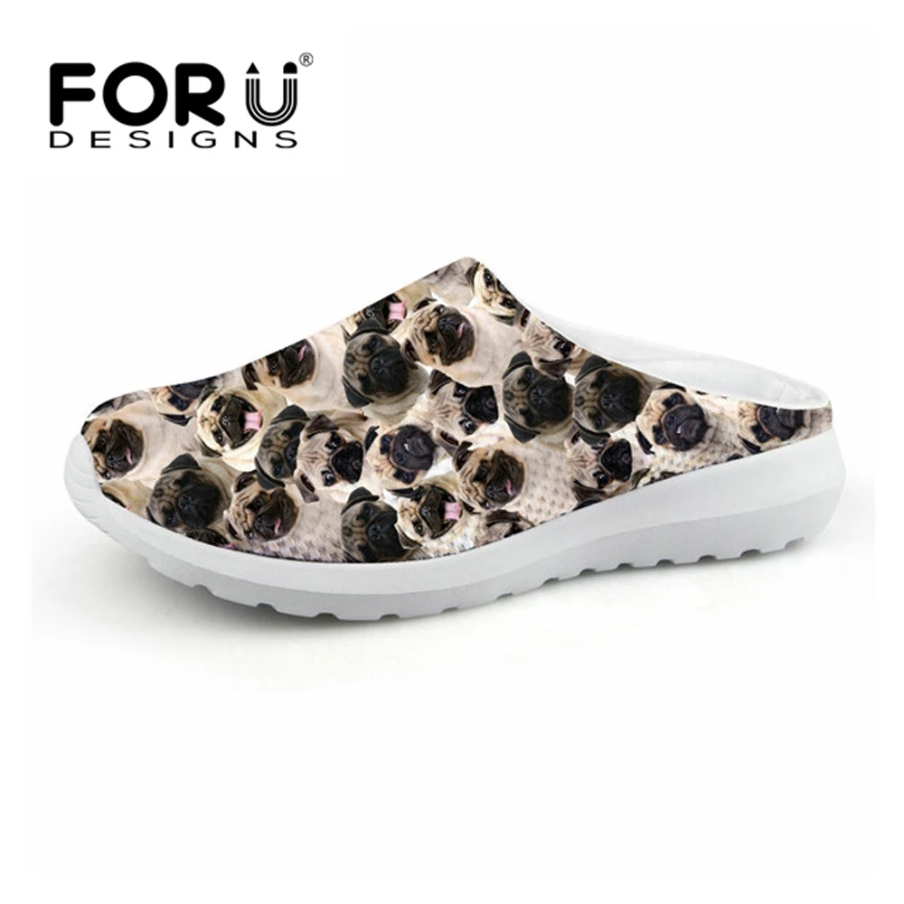 

FORUDESIGNS Casual Sandals Woman Cute Animal Pug Dog/Husky Pattern Summer Women Sandals Flats House Slippers for Female Shoes