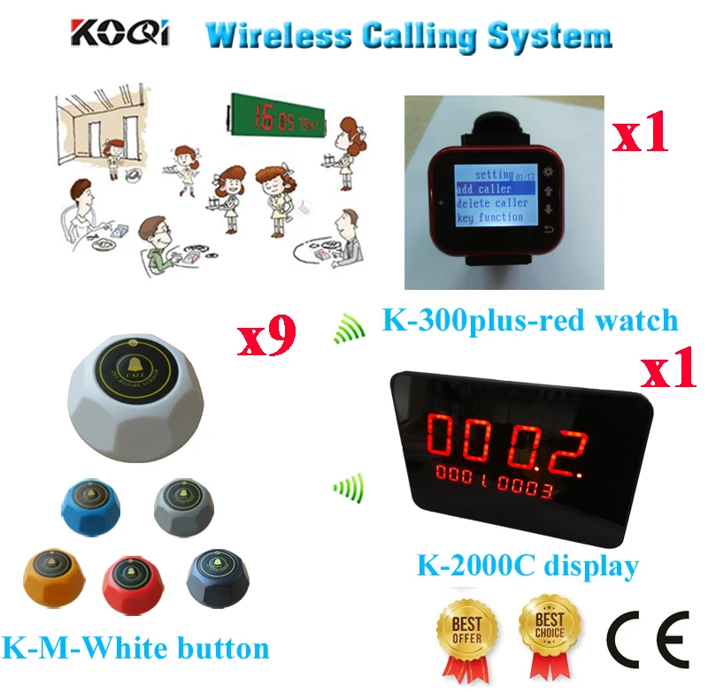 Pager Calling System Service Pager Table Bell Waiter Display Panel Watch Pager Call Button( 1 display+ 1 watch+ 9 call button)