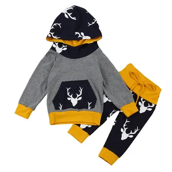 

2Pcs Newborn Infant Baby Boy Girl Deer Hoodie Tops+Pants Outfits Clothes Set Roupa infanti Costume pour enfants Kinderpak A1