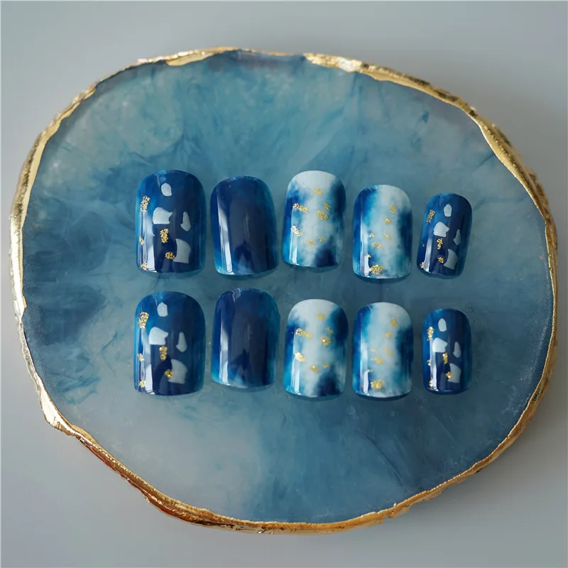 24 шт. Модные накладные ногти с клеем для женщин мраморный дизайн ногтей сделай
