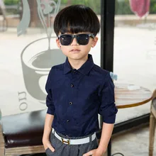 Детские рубашки; коллекция года; зимняя рубашка для мальчиков; От 3 до 15 лет; хлопковая детская одежда с длинными рукавами; однотонная Удобная брендовая одежда синего цвета