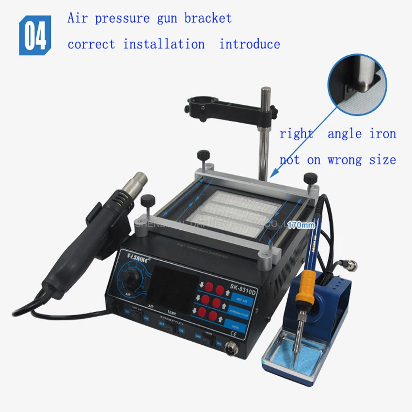 Rework Station 220v or 110v soldering station hot air station+soldering iron+Preheat station 3 in 1 SAIKE 8310D