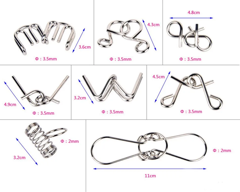 8 шт./компл. головоломка Металл головоломки Классический тизер IQ провода мозга Монтессори материалы детские развивающие игрушки подарок
