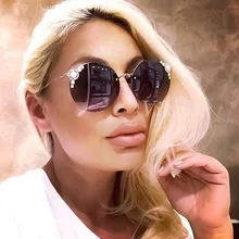 Круглые Солнцезащитные очки без оправы, Женские винтажные солнцезащитные очки со стразами, женские брендовые дизайнерские зеркальные линзы, очки lunette de soleil