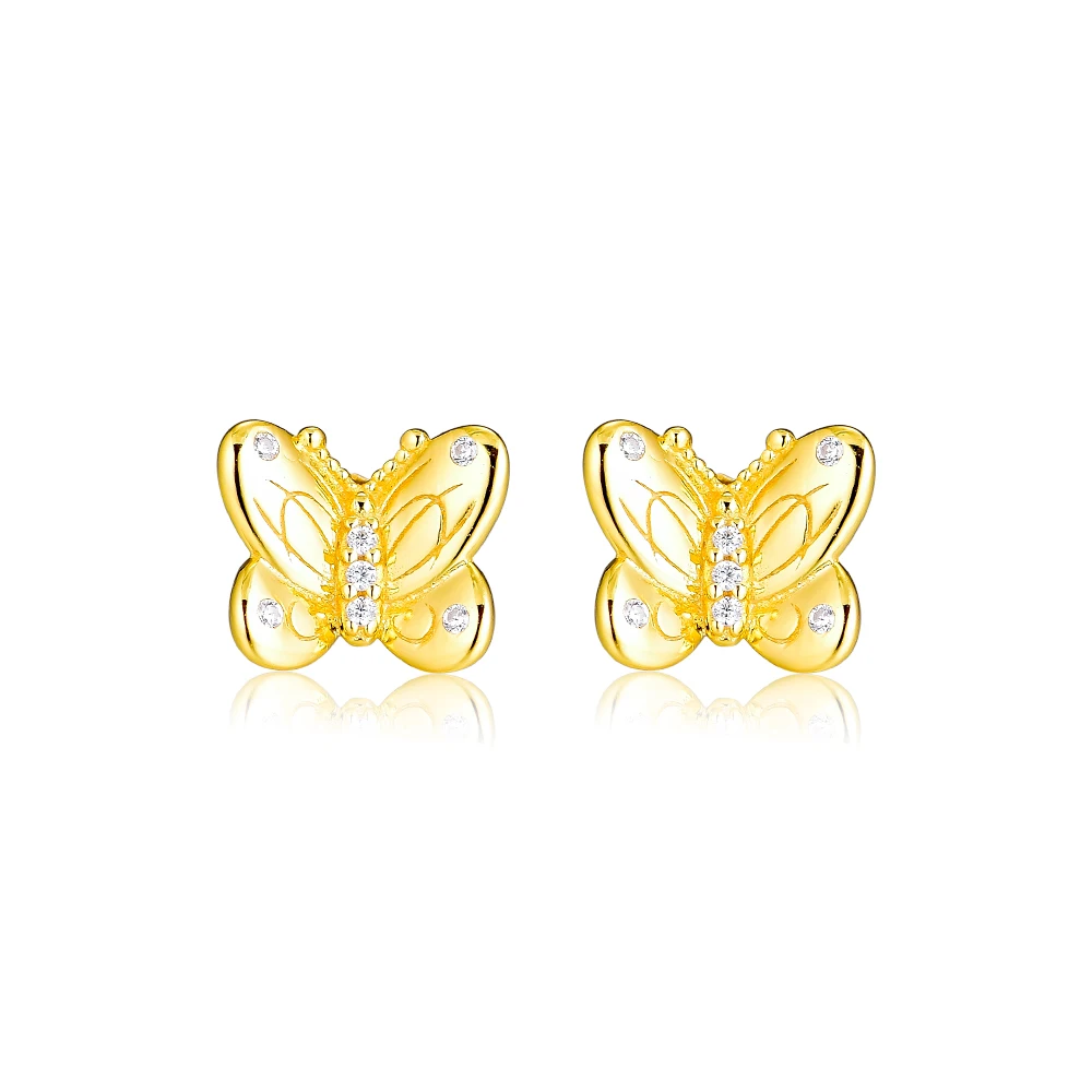 

QANDOCCI 925 Sterling Silver Shine Decorative Butterflies Original Stud Earrings For Women Bead Charm Gift DIY Jewelry