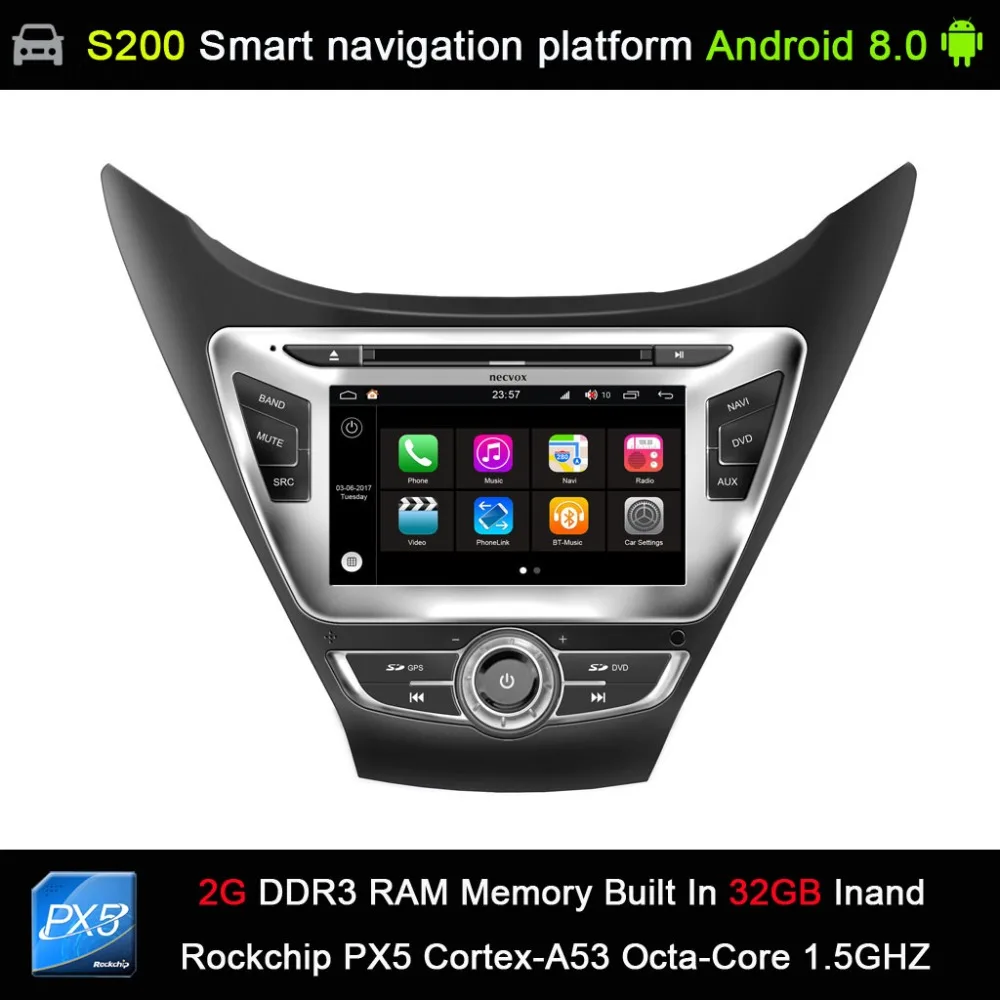 

auto Android 8.0 system PX5 Octa 8-Core CPU 2G Ram 32GB Rom Car DVD Radio GPS Navigation for HYUNDAI Elantra 2012-2014