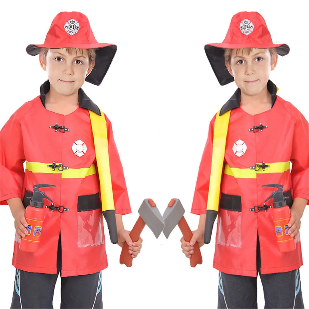 

Fireman Sam Kids Halloween Christmas Cosplay Costumes for Girl Boy Party Uniforms Set Toy Firefighter Funny Hat Axe Accessories