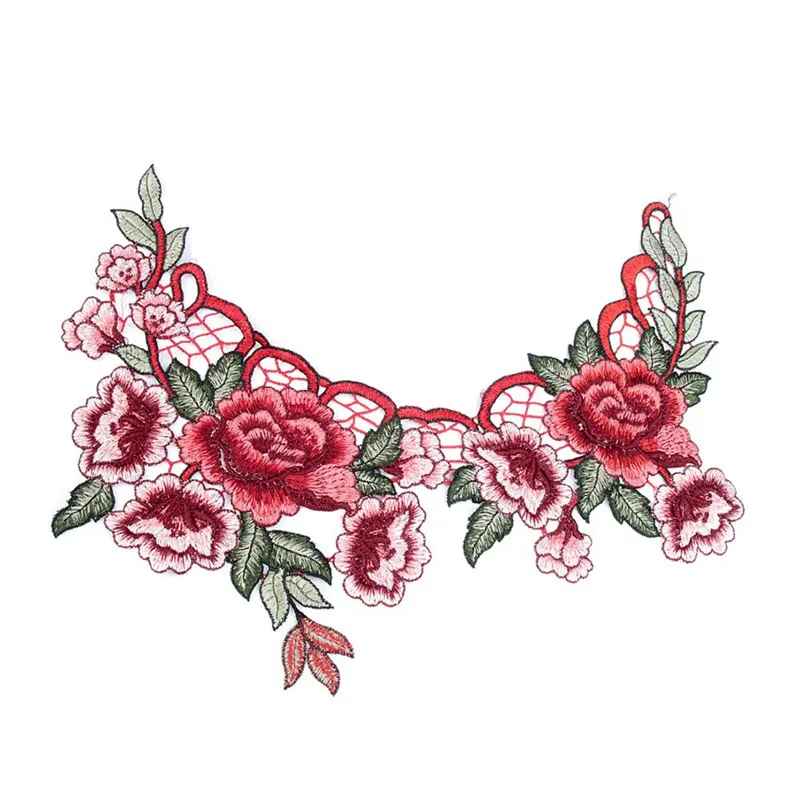 ﻿Buy 1PC Resplendent Flower Red Patches Rose Blossom Applique Embroidery Patch Fabric Sew on