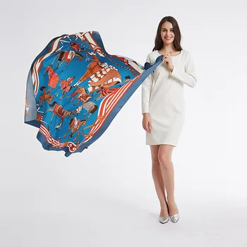 

Women Luxury Designers Scarf Ladies Horse Print Soft Twill Square Sunscreen 130 CM Shawls And Wraps Cover Up Beach Woman Scarves
