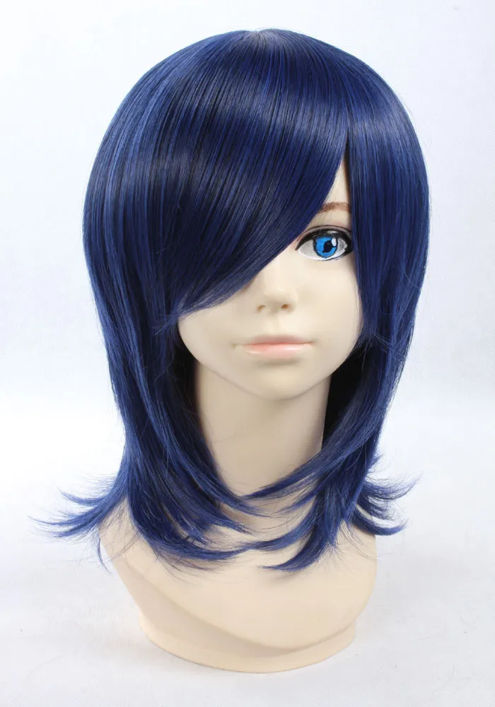 Free Shipping Fashion costume Hair 40cm short dark blue straight Synthetic makeup Anime simon Mashiro cosplay wig-1