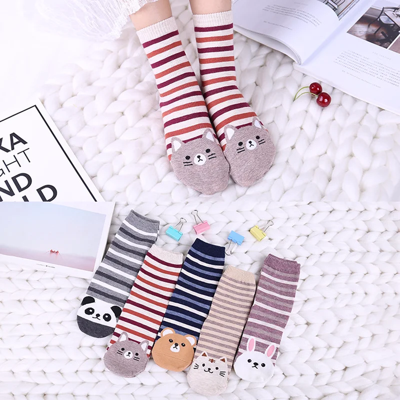 buy Jeseca New Cartoon Sock Panda Cat Animal Knitted Socks Cotton Lovely Female Funny Novelty Creative Fashion Autumn Winter Sock
