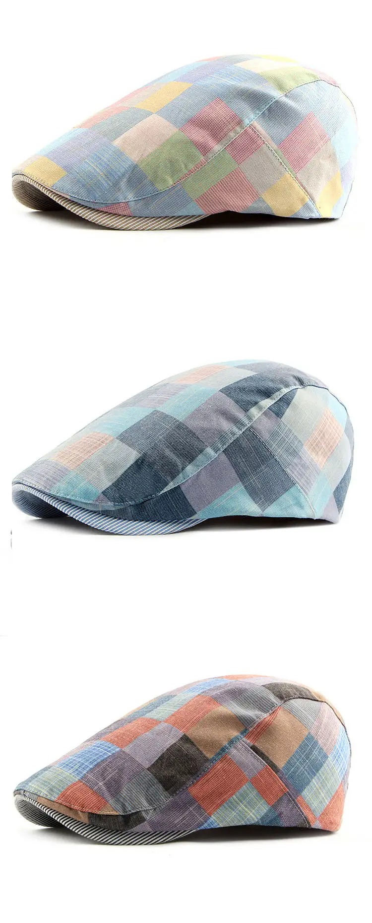 Wuaumx Summer Berets Hat Men Colorful Plaids Newsboy Cap Women Artist Painter Visors Herringbone Beret Cap Duckbill Ivy Flat Cap best mens beret