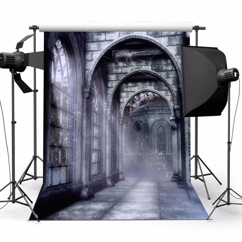 New 1pc Retro Terror Castle Photography Backdrop Computer-printed Vinyl Halloween Background Studio Photo Props 5x7ft