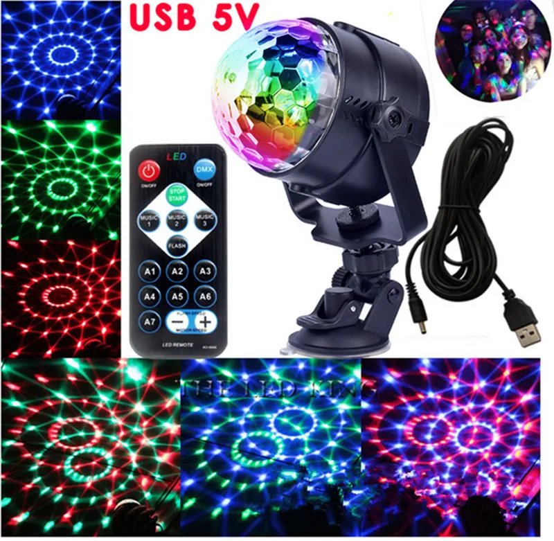 

RGB LED Crystal Magic Rotating Ball Stage Lights USB 5V Colorful ktv DJ light disco light gift Bar Sound Control Lights