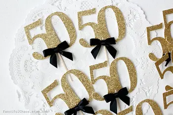 

glitter 50th Year Anniversary birthday cupcake toppers baptism Christening party decoration doughnut food toothpicks