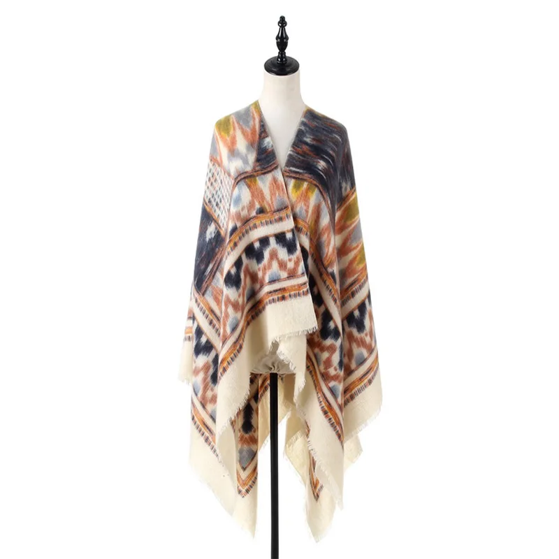 

Bohemian Style Warm Women Scarf Blanket for Winter Cashmere Pattern Wraps and Knitted Geometric Female Pashmina Shawl