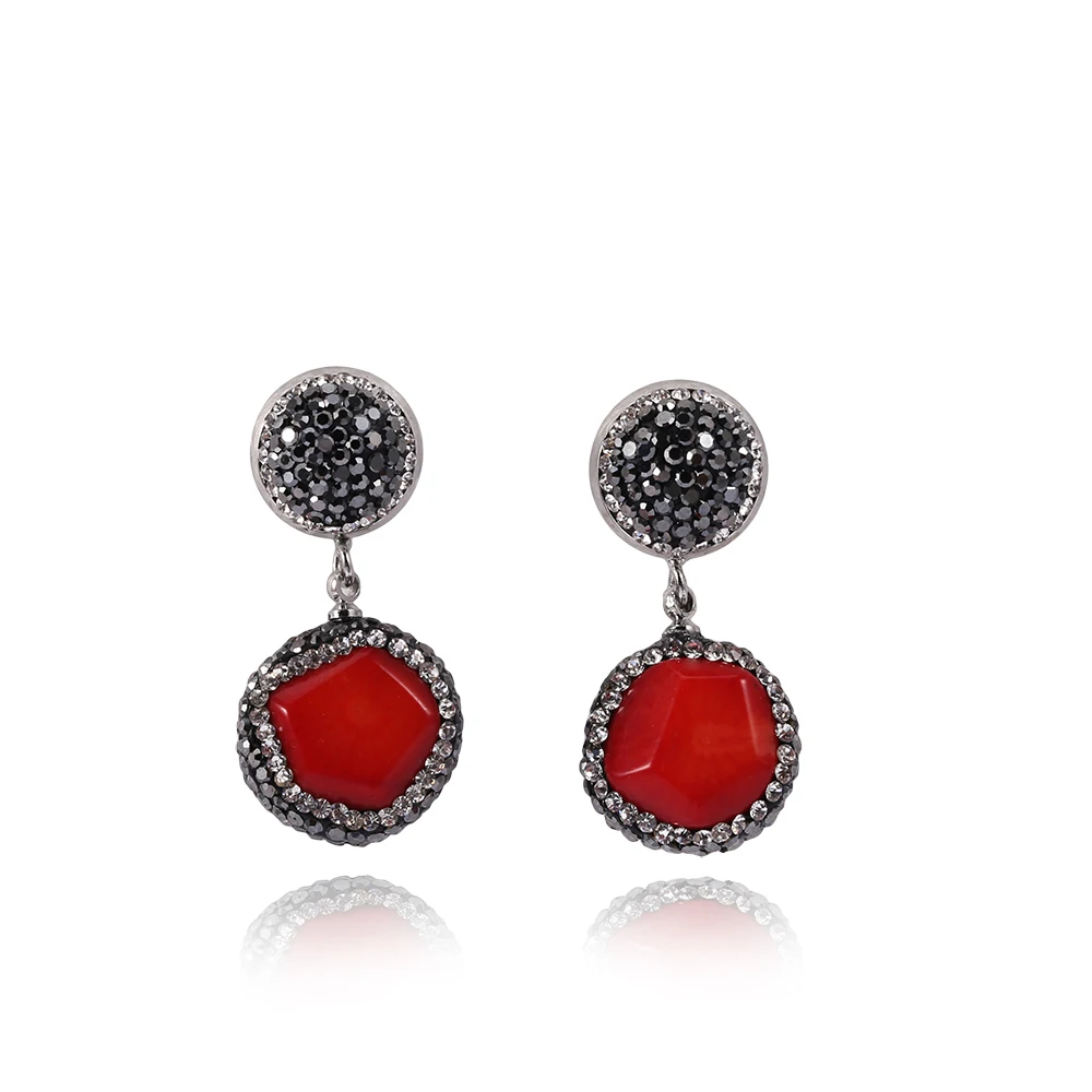 

YNB Luxury Jewery Red Nature Stone Wedding Earrings for Women Party Long Earrings with Rhinestones High Quaity Vintage Earrings