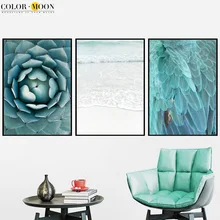 

COLORMOON Succulent Feather Beach Wall Art Canvas Painting Nordic Poster And Print Landscape Wall Pictures For Living Room Decor