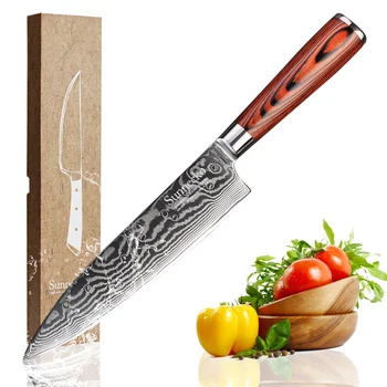 

SUNNECKO 8" Damascus Steel Chef Knife Japanese VG10 Core Razor Sharp Blade Chef's Meat Slicer Kitchen Knives Wood Handle