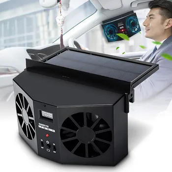 

Car Solar Power Fan Car Exhaust Fan Double Air Outlet Car Window Cooling Cooler Rechargeable Ventilation Black