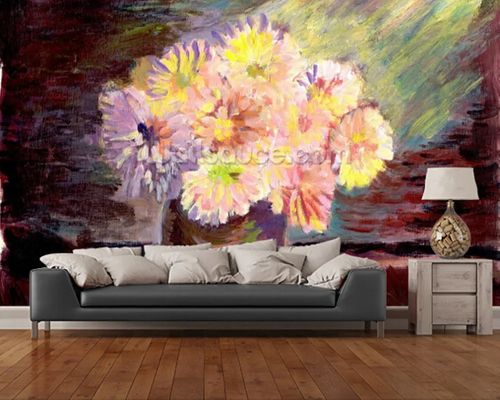 

Custom floral wallpaper,Flower Oil Painting,3D retro for the living room bedroom kitchen background wall waterproof wallpaper