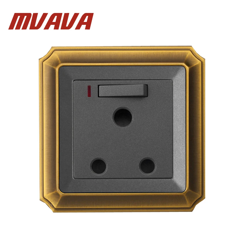 

MVAVA South Africa Style 3 Pin Wall Plug Socket Luxury Decorative Bronzed Switched Socket With LED Indicator Light Free Shipping