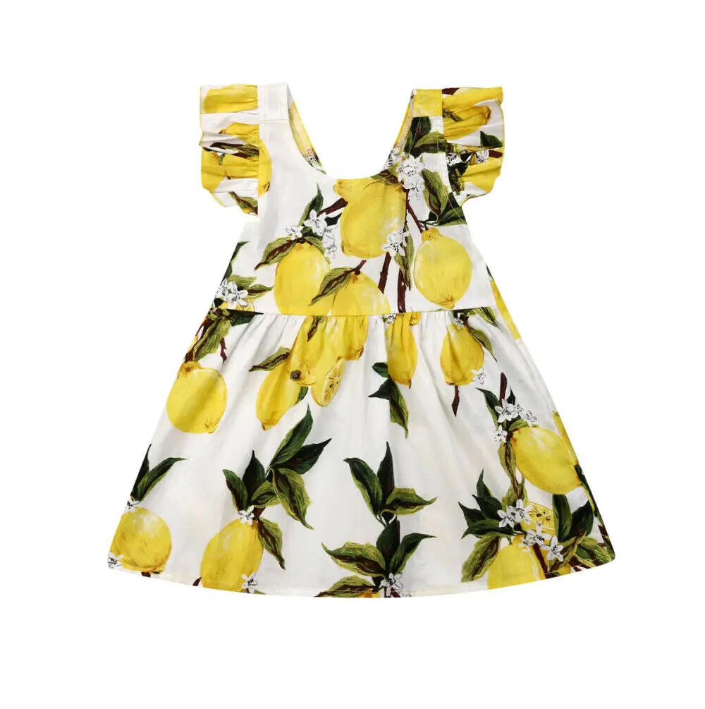 

1-6Y Printed Summer Girl Dresses Kids Baby Girl Clothes Sleeveless Ruffle Lemon Print Dress Sundress for Girls