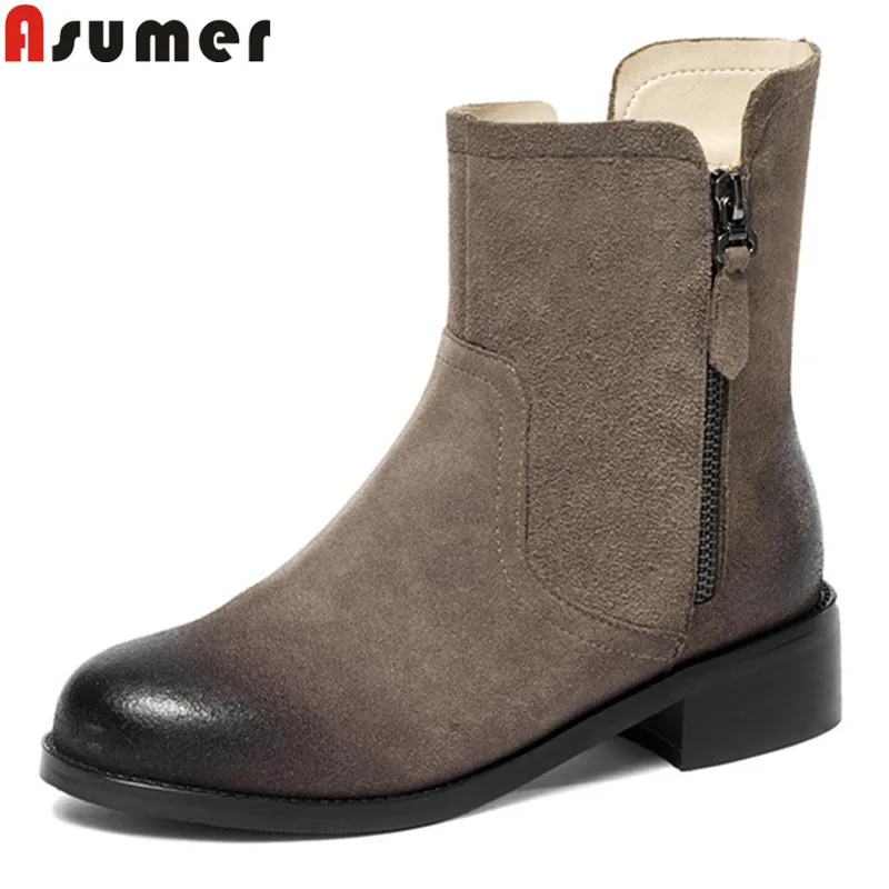 

ASUMER big size 34-43 fashion autumn winter shoes woman round toe low heels ankle boots women suede leather ladies boots