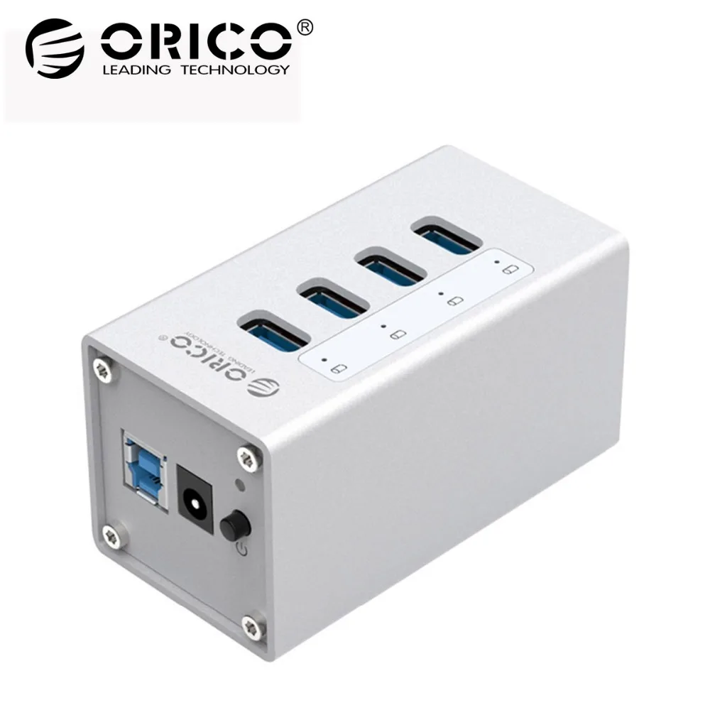 

ORICO 4 Port Aluminum USB 3.0 HUB with 12V2.5A Power Adapter and 3.3Ft. USB3.0 Date Cable - Sliver(A3H4)