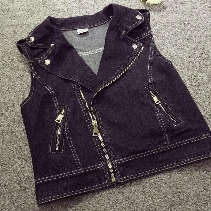 

6xl 5xl 4XL plus size loose Womens Denim Vests black white blue SleevelessTurn-down Collar Coat Denim Sleeveless Jacket