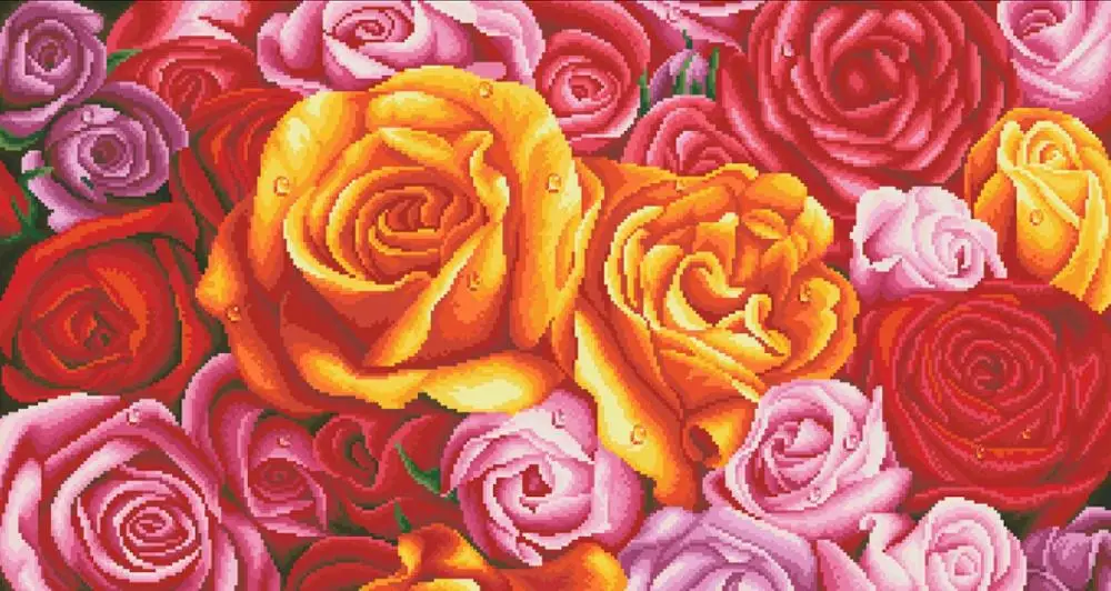 

Roses cross stitch package big bloom 18ct 14ct 11ct cloth cotton thread embroidery DIY handmade needlework