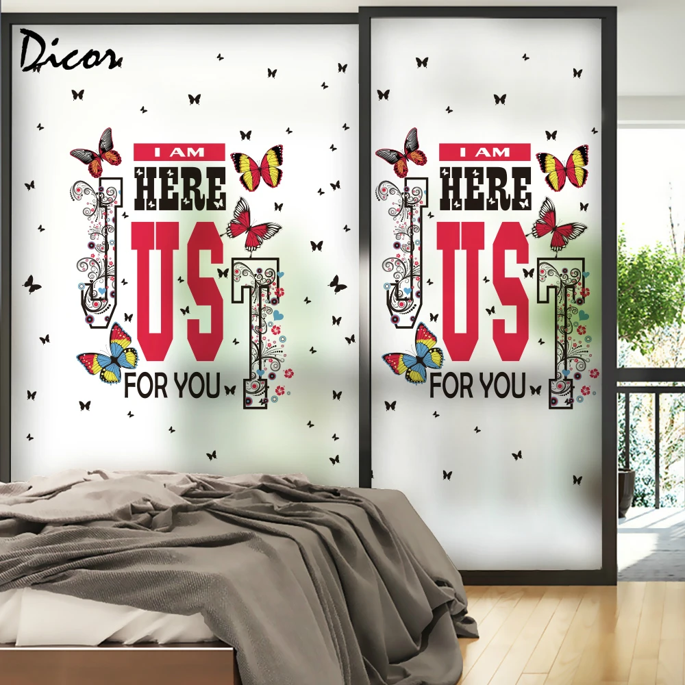 

DICOR I AM HERE JUST FOR YOU US Window Glass Sticker Butterfly Creative Acrylic White Ethed Opaque Static Cling Decal Decoration