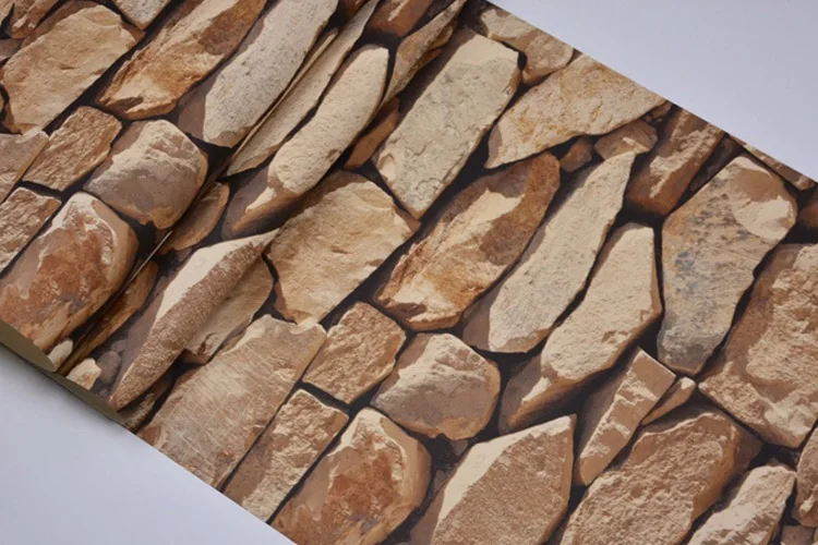 3D Водонепроницаемая винтажная каменная настенная бумага рулон деревенский искусственный камень Текстура Виниловая ПВХ настенная бумага домашний декор для стен - Цвет: Dark brown