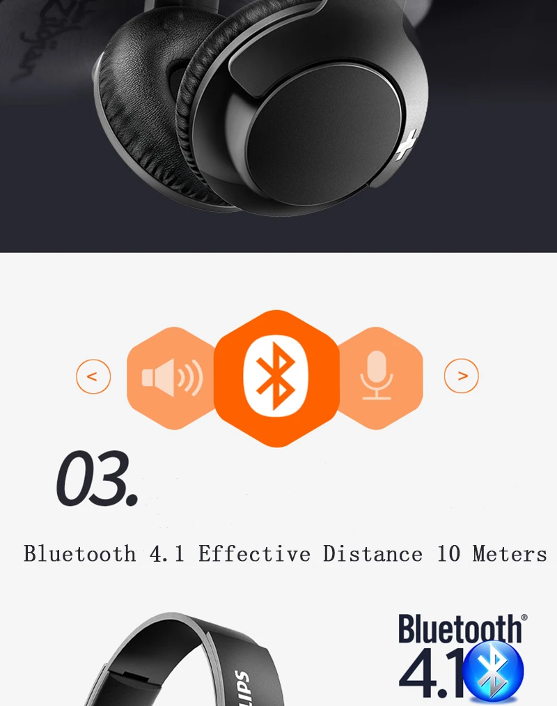 Philips SHB3175 повязка на голову, беспроводная гарнитура с Bluetooth 4,1, регулятор громкости, литий-полимерная для Iphone X, официальная проверка