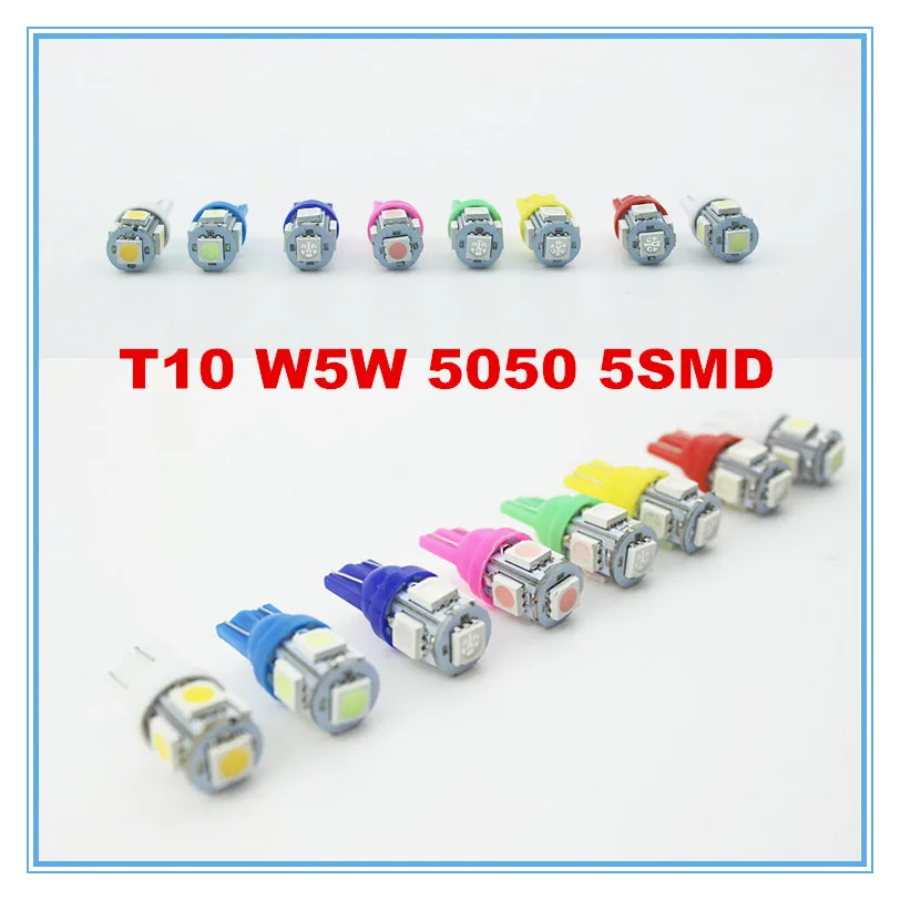 50 шт. супер белые T10 клиновидные 5 SMD 5050 светодиодные лампочки W5W 2825 158 192 168 194|light bulb