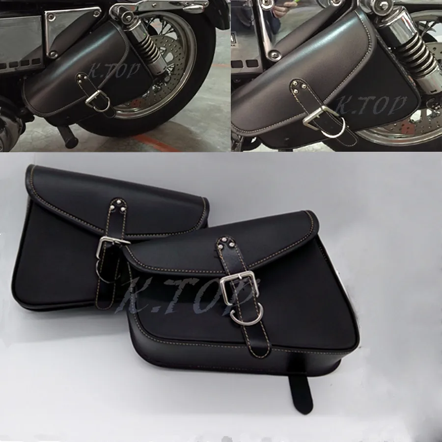 2X Black Motorcycle PU Leather Saddlebag Saddle Bag Luggage Bag Fit For