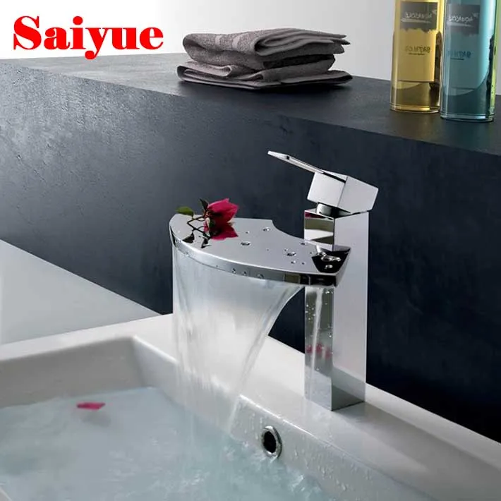 

Circular Sector Spout Bathroom Waterfall Sink Basin Faucet Chrome Finished Mixer Tap Deck mounted