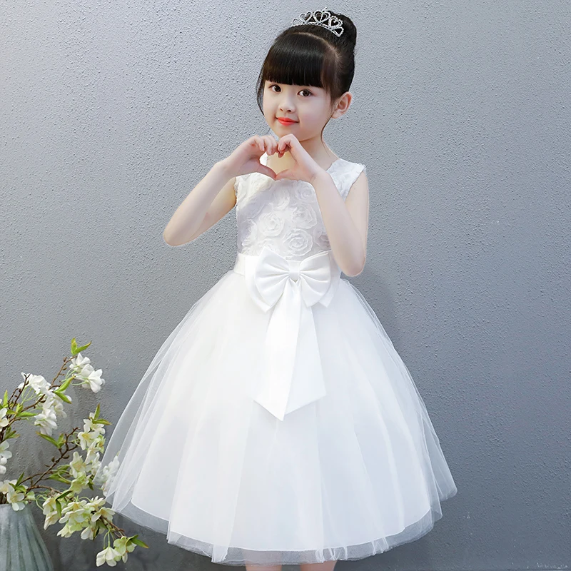 

2019 Summer New Flower Girls White Lace Dresses Clothes Party Baby Girls Princess Wedding Dress Children Party Vestido Infantil